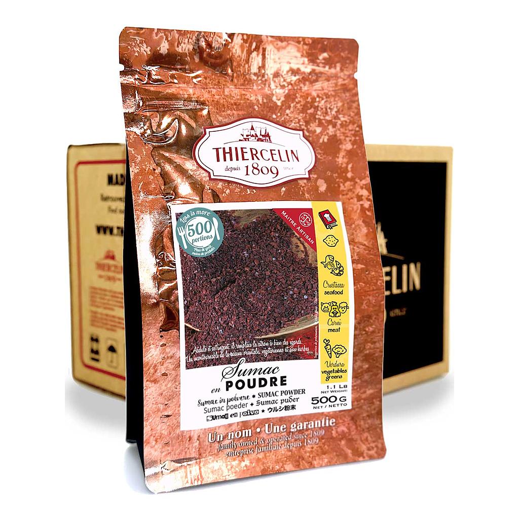 SUMAC, drupe in polvere, sacchetto salvafreschezza richiudibile, cartone da 12 x 500 g