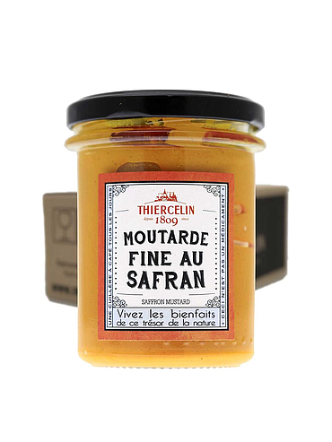 Senape allo zafferano, fine, aromatizzata naturalmente, barattolo di vetro, cartone da 6 x 200 g
