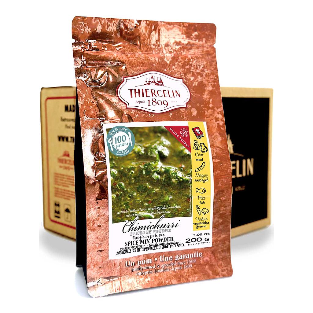 CHIMICHURRI, mistura de especiarias em pó para molho, embalagem com fecho hermético para manter a frescura, caixa com 12 saquetas de 200g