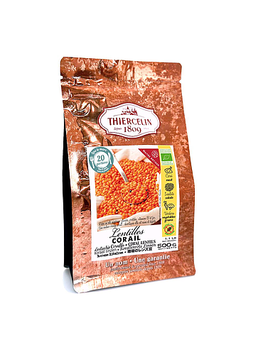 LENTILLES CORAIL BIO, entières, issues de l'agriculture biologique, sachet fraîcheur refermable, 500 g 