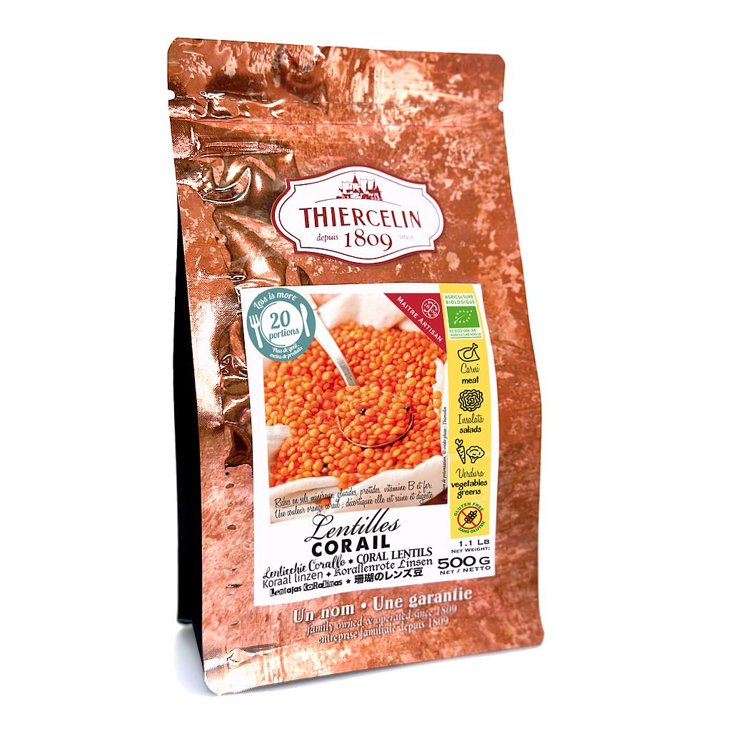 LENTILLES CORAIL BIO, entières, issues de l'agriculture biologique, sachet fraîcheur refermable, 500 g 