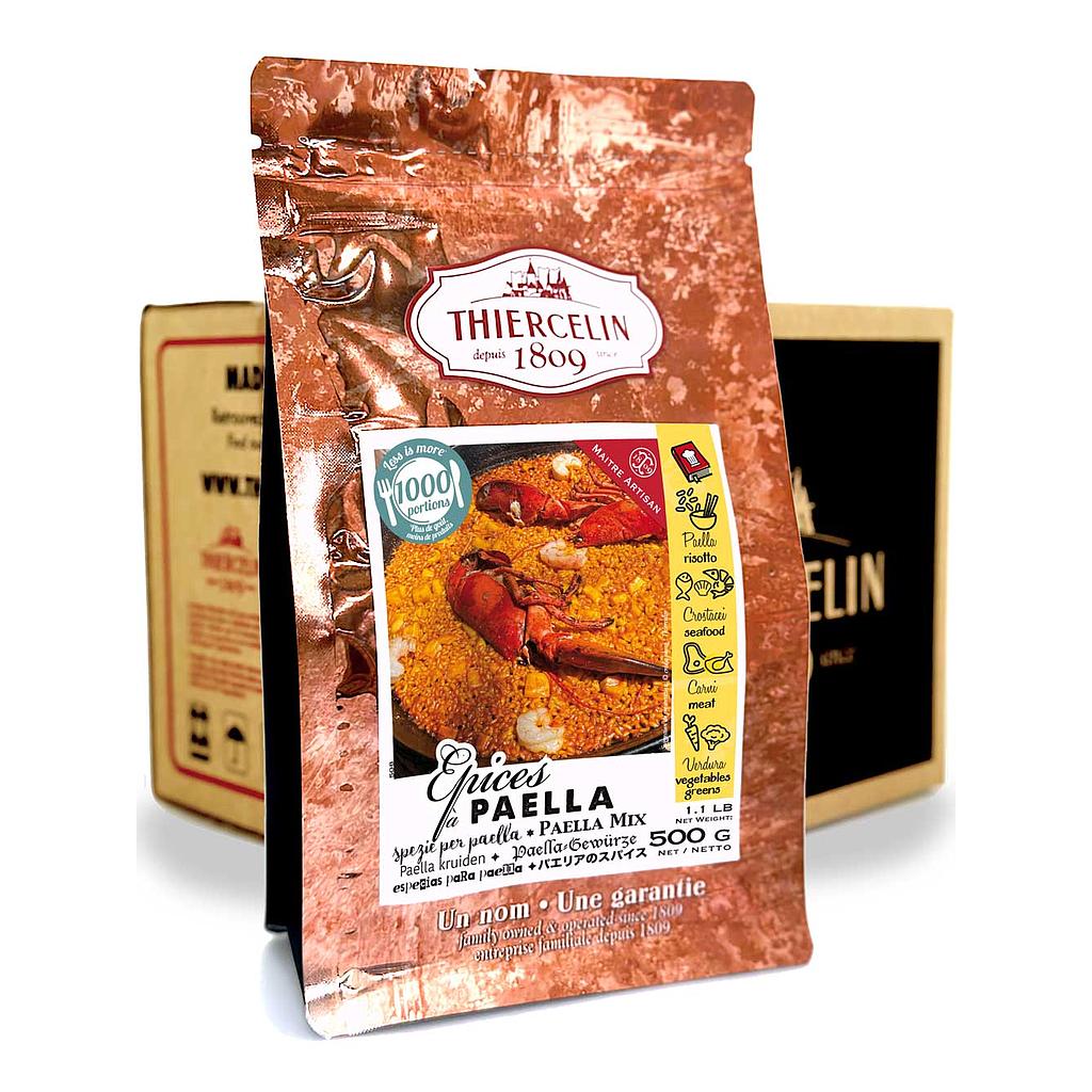 Paella-Gewürze, Gewürzmischung in Pulverform mit Farbstoffen, wiederverschließbarer Frischebeutel, Karton mit 12 x 500 g