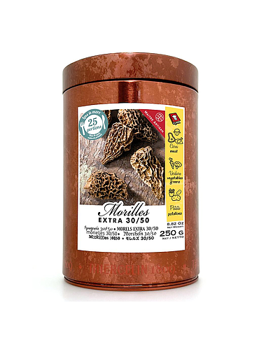 MORELS 30/50, extra, size 30/50 mm, metal can, 250 g 