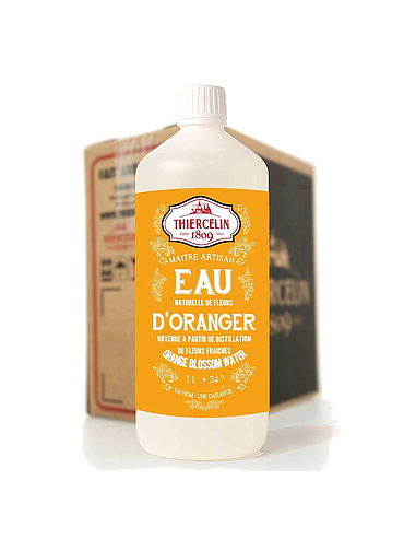 Agua de Azahar, hidrosol natural, obtenido de la destilación de flores frescas, botella de PE, Cartón de 6 x 1 L