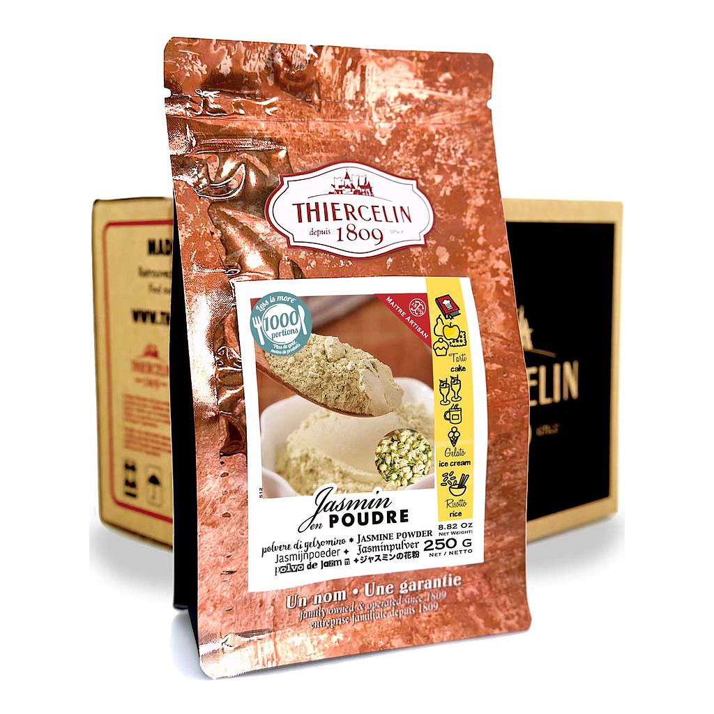 JASMIN POUDRE, fleurs séchées réduites en poudre, sachet fraîcheur refermable, Carton de 12 x 250 g