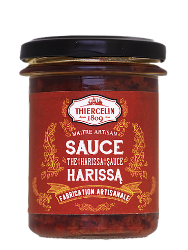 HARISSA SAUS MET ROOS, ambachtelijke saus met een vleugje roos, huisgemaakt, glazen pot van 170 g