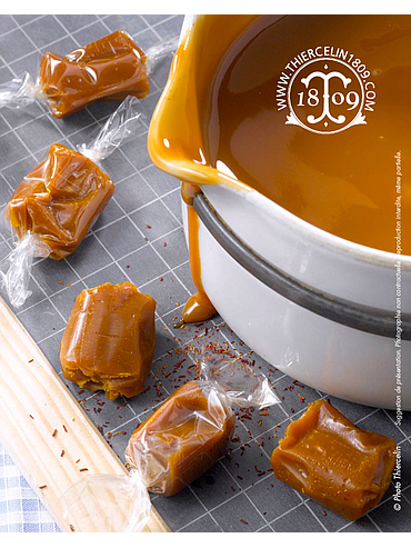 SAFFRAANKARAMEL, natuurlijk, gemaakt met La Belle Safranière® Saffraan, metalen verzamelblik “Don Quichote”, 125 g
