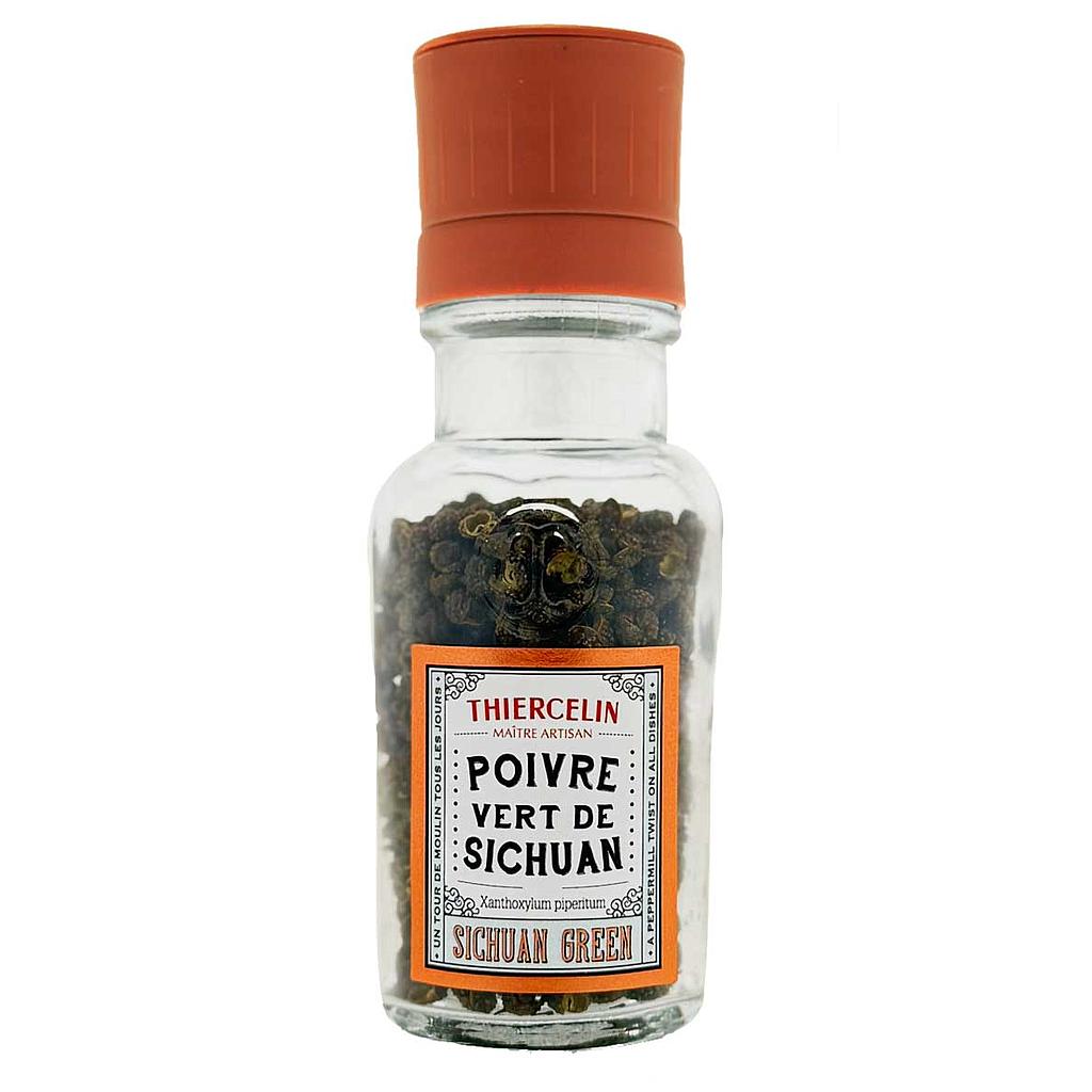 Pepe verde di Sichuan + macina, frutta secca (follicoli), barattolo di vetro riciclato e macina in ceramica, 25 g