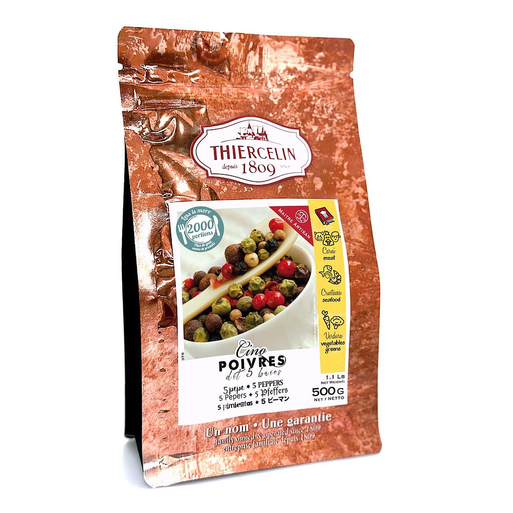 CINCO PIMENTA, mezcla de pimienta entera, frescura resellable sobre 500 g 