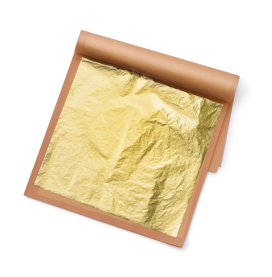 FEUILLES D'OR ALIMENTAIRE, 8x8 cm, carnet de 25 feuilles