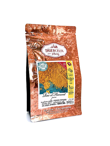 Ras El Hanout giallo, in polvere, sacchetto richiudibile per alimenti da 500 g