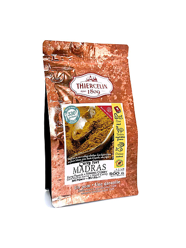 CURRY MADRAS PIQUANTE, miscela di spezie in polvere, sacchetto richiudibile per alimenti 500 g