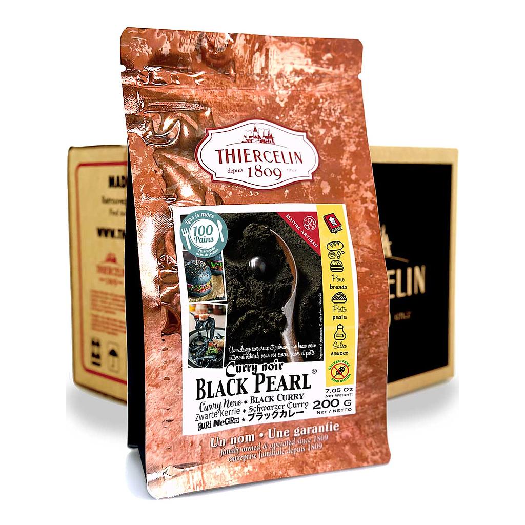 CURRY BLACK PEARL®, mistura de especiarias em pó, embalagem com fecho hermético para manter a frescura, caixa com 12 saquetas de 200g