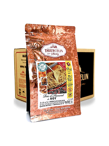 RAS EL HANOUT DU ROY, miscela di spezie tritate, sacchetto salvafreschezza richiudibile, cartone da 12 x 500 g