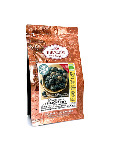 ORGANIC TELLICHERRY BLACK PEPPERCORNS, whole fruits, from organic farming, resealable freshness bag 200g
