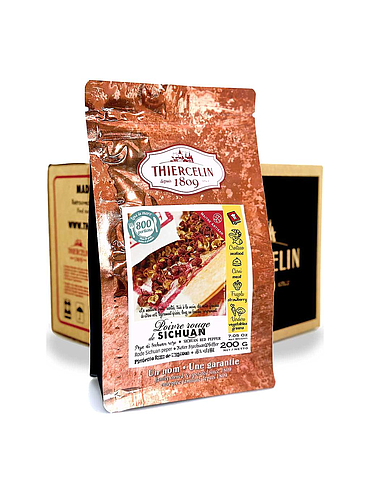 Pimenta vermelha de Sichuan, fruto seco (folículos), embalagem com fecho hermético para manter a frescura, caixa com 12 unidades de 200g.