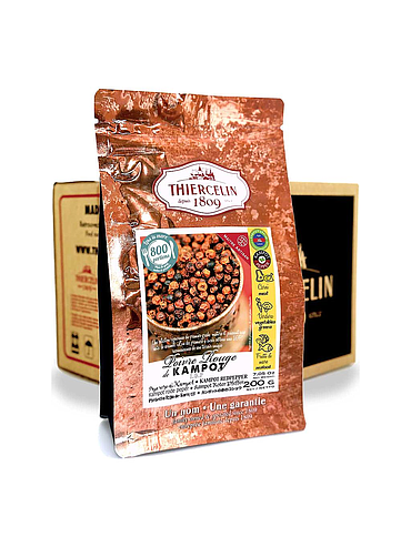 KAMPOT RED PEPPERCORNS I.G.P, dried fruits, resealable zip bag, Carton of 12 x 200 g 