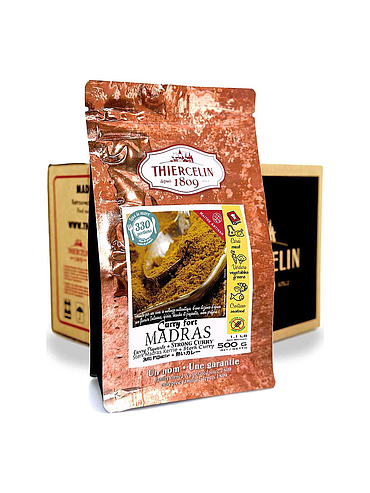 STRONG CURRY MADRAS, powdered spice blend, resealable zip bag, Carton of 12 x 500 g 
