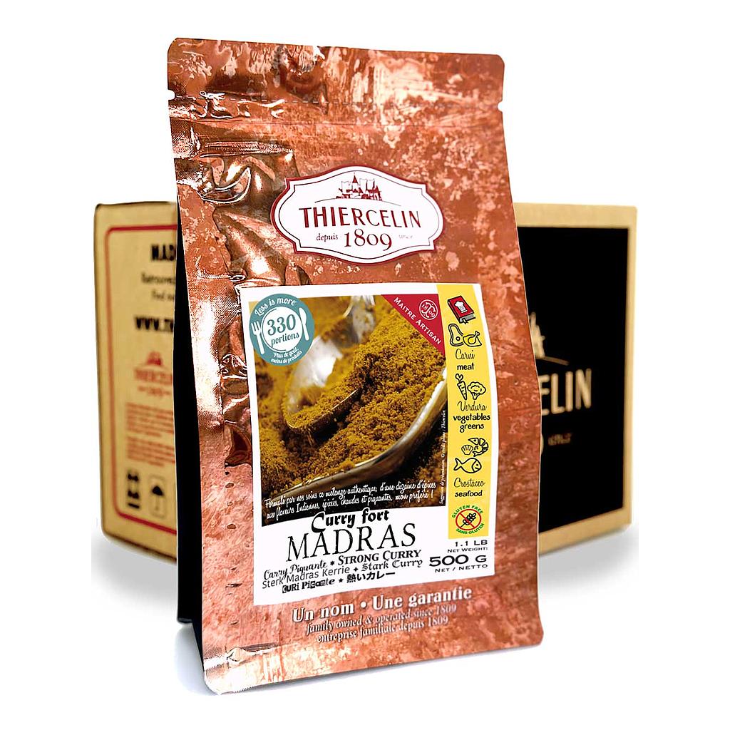 STRONG CURRY MADRAS, powdered spice blend, resealable zip bag, Carton of 12 x 500 g 
