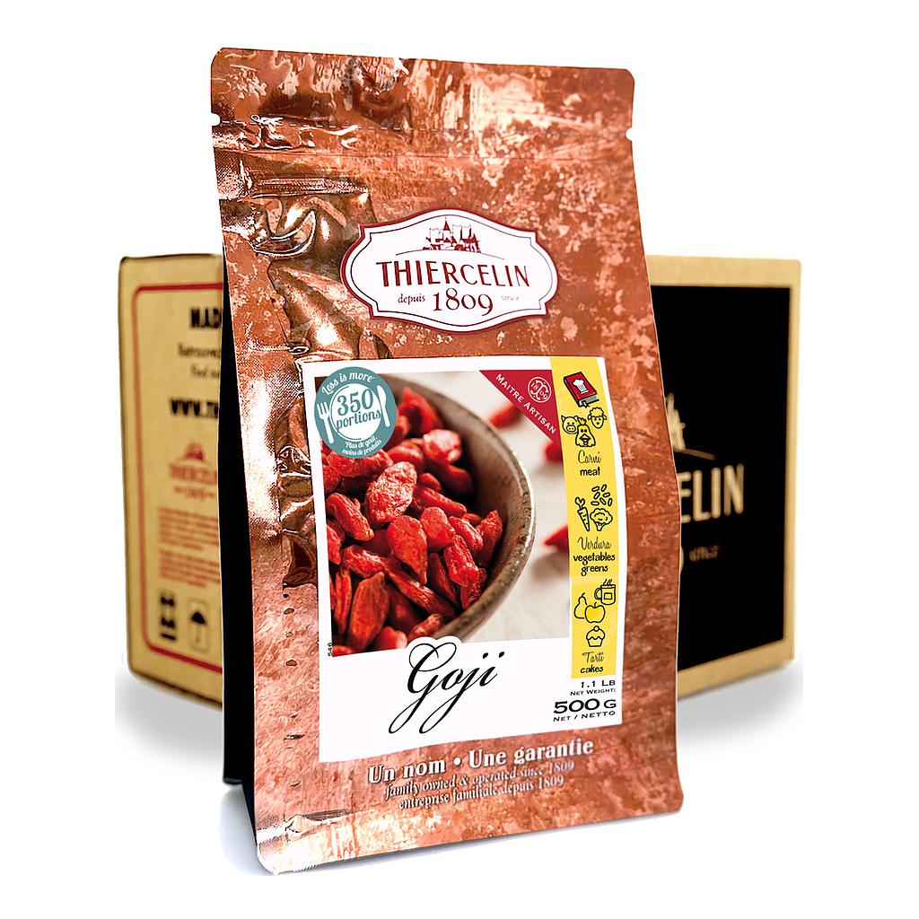 GOJI, frutta secca (bacche), sacchetto salvafreschezza richiudibile, scatola da 12 x 500 g