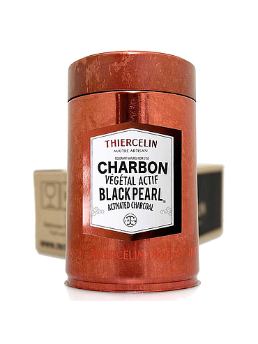 CARVÃO VEGETAL BLACK PEARL®, corante preto natural E153, lata metalizada, caixa com 6 x 40g
