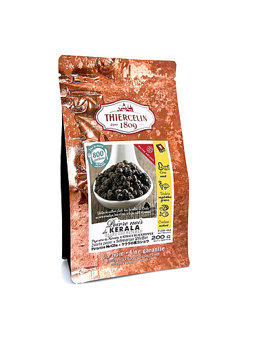 POIVRE NOIR DE KERALA, fruits séchés (drupes), sachet fraîcheur refermable 200 g