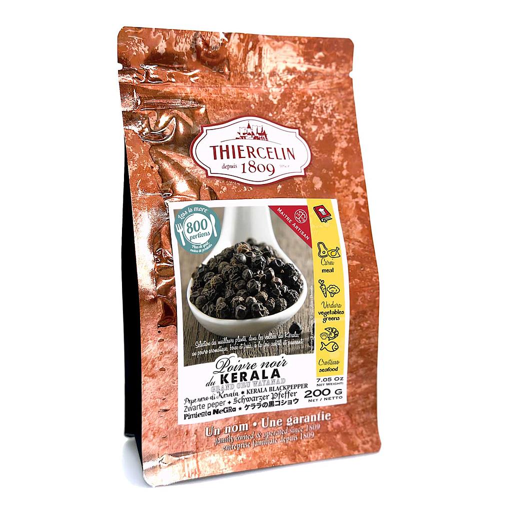 POIVRE NOIR DE KERALA, fruits séchés (drupes), sachet fraîcheur refermable 200 g