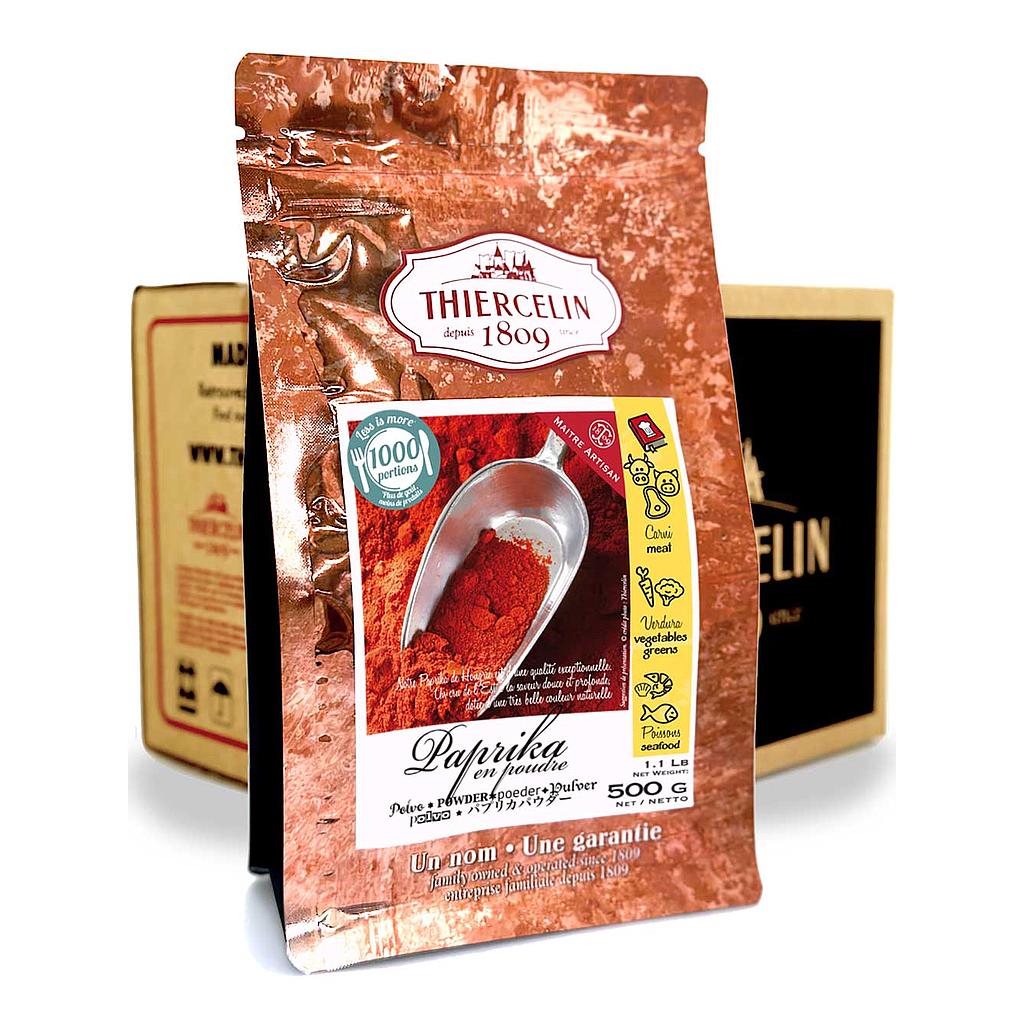 Paprika em pó, embalagem com fecho hermético para manter a frescura, caixa com 12 unidades de 500g