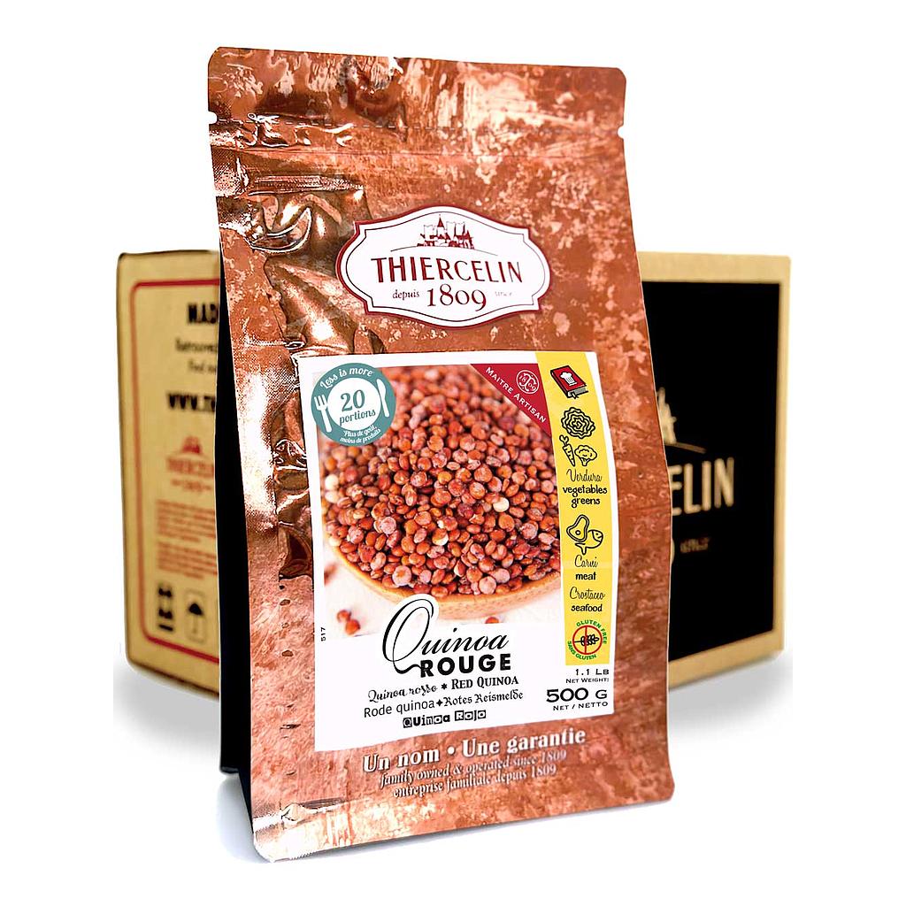 Quinoa vermelha, sementes, embalagem com fecho hermético para manter a frescura, caixa com 16 saquetas de 500g