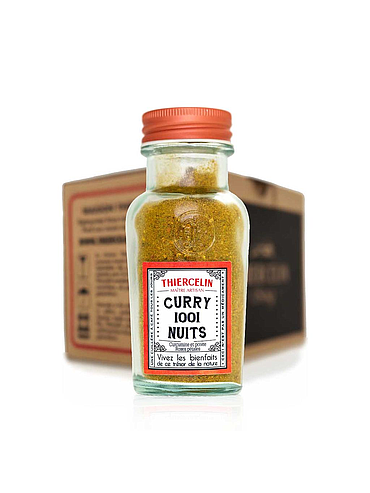 CURRY 1001 NUITS®, Caril 1001 Noites, mistura em pó, frasco em vidro reciclado, caixa com 6 saquetas de 45g