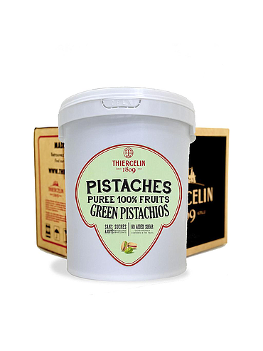 Puré de pistacho verde, puré de fruta 100% pistacho, tarro de plástico, cartón de 6 x 1 kg