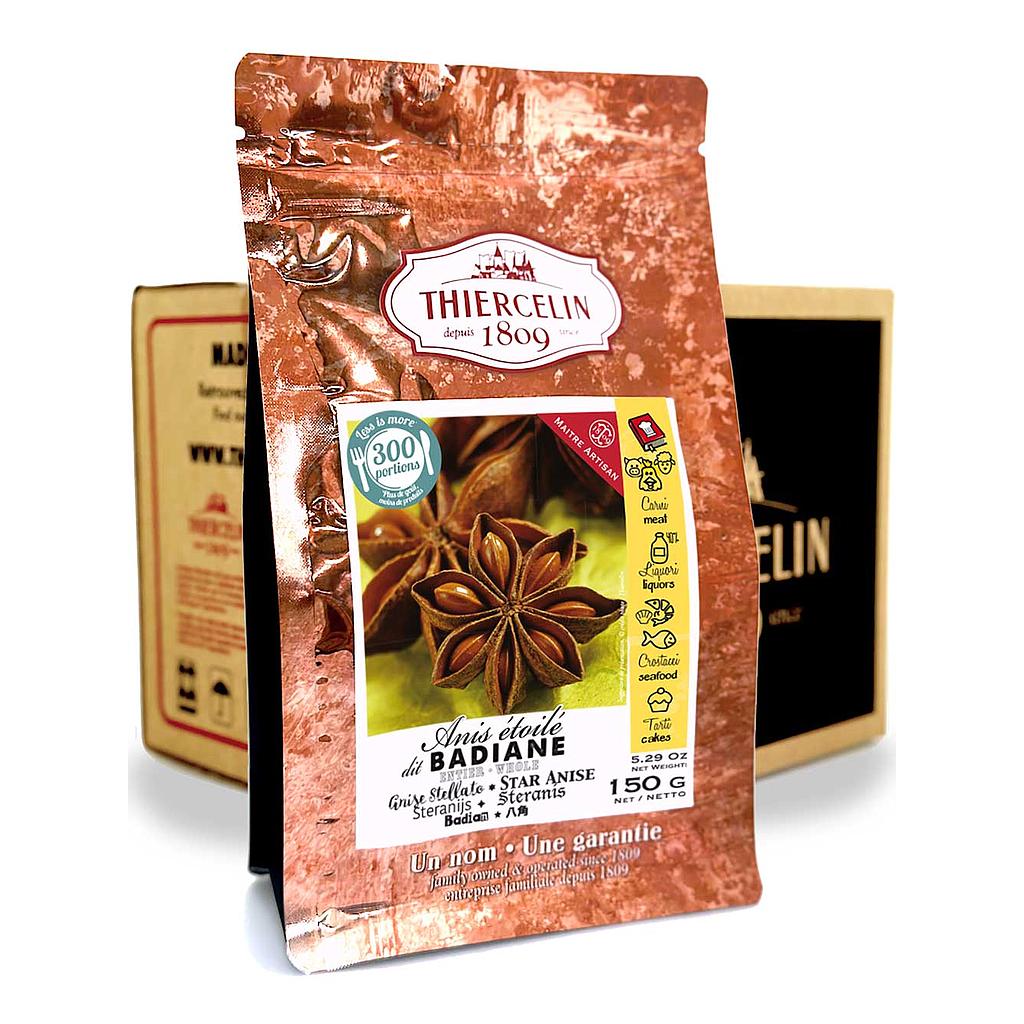 Sternanis, ganze Sterne, wiederverschließbarer Frischebeutel, Karton mit 12 x 150 g