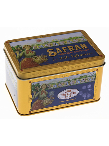 SAFFRAN, HELA TRÅDAR, Samlarmetallburk La Belle Safranière®, kartong med 9 x 10 g