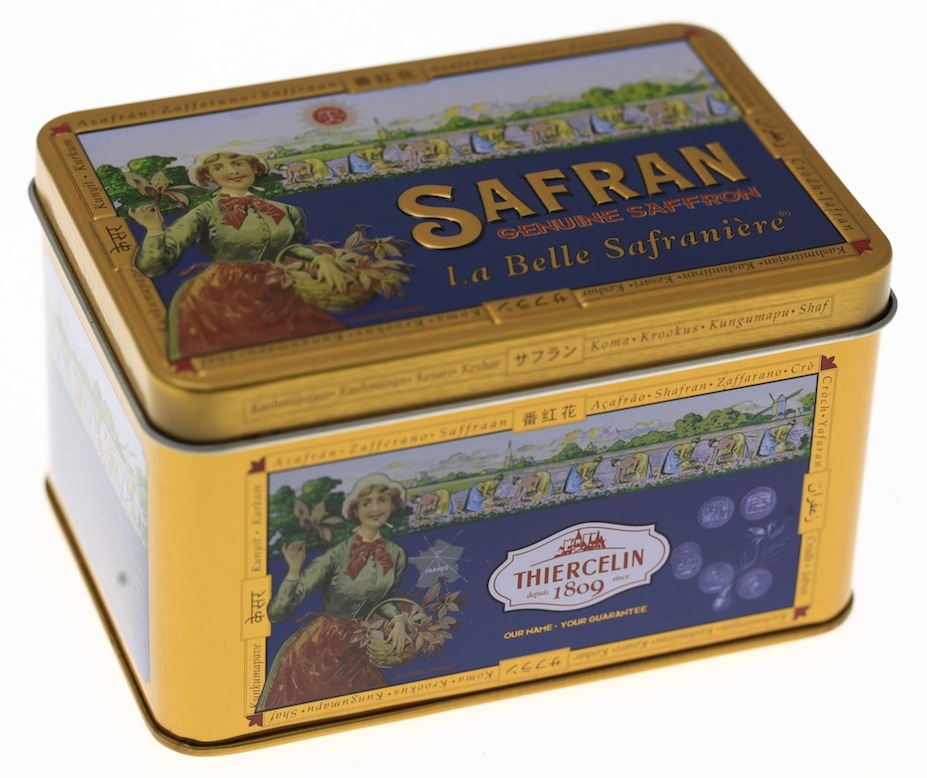 SAFFRAN, HELA TRÅDAR, Samlarmetallburk La Belle Safranière®, kartong med 9 x 10 g
