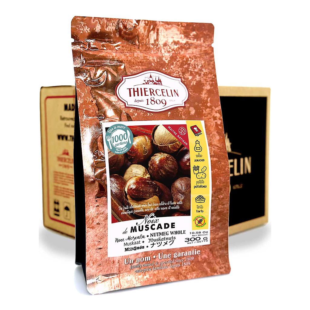 Nootmuskaat, hele noten in de schaal, hersluitbare zak voor optimale versheid, doos met 12 x 300 g