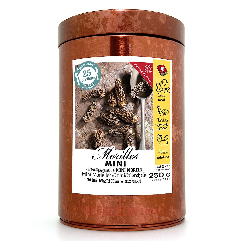 MINI MORILLES, calibre mini 5-10 mm, extra, têtes sans queues, boîte en métal 250 g