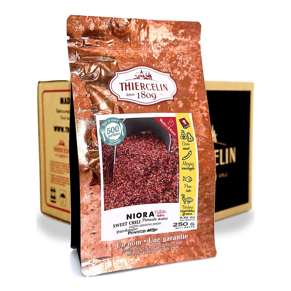 NIORA, fiocchi di frutta, sacchetto salvafreschezza richiudibile, cartone da 12 x 250 g