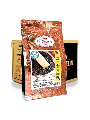 SESAME NOIR, graines, sachet fraîcheur refermable, Carton de 12 x 500 g