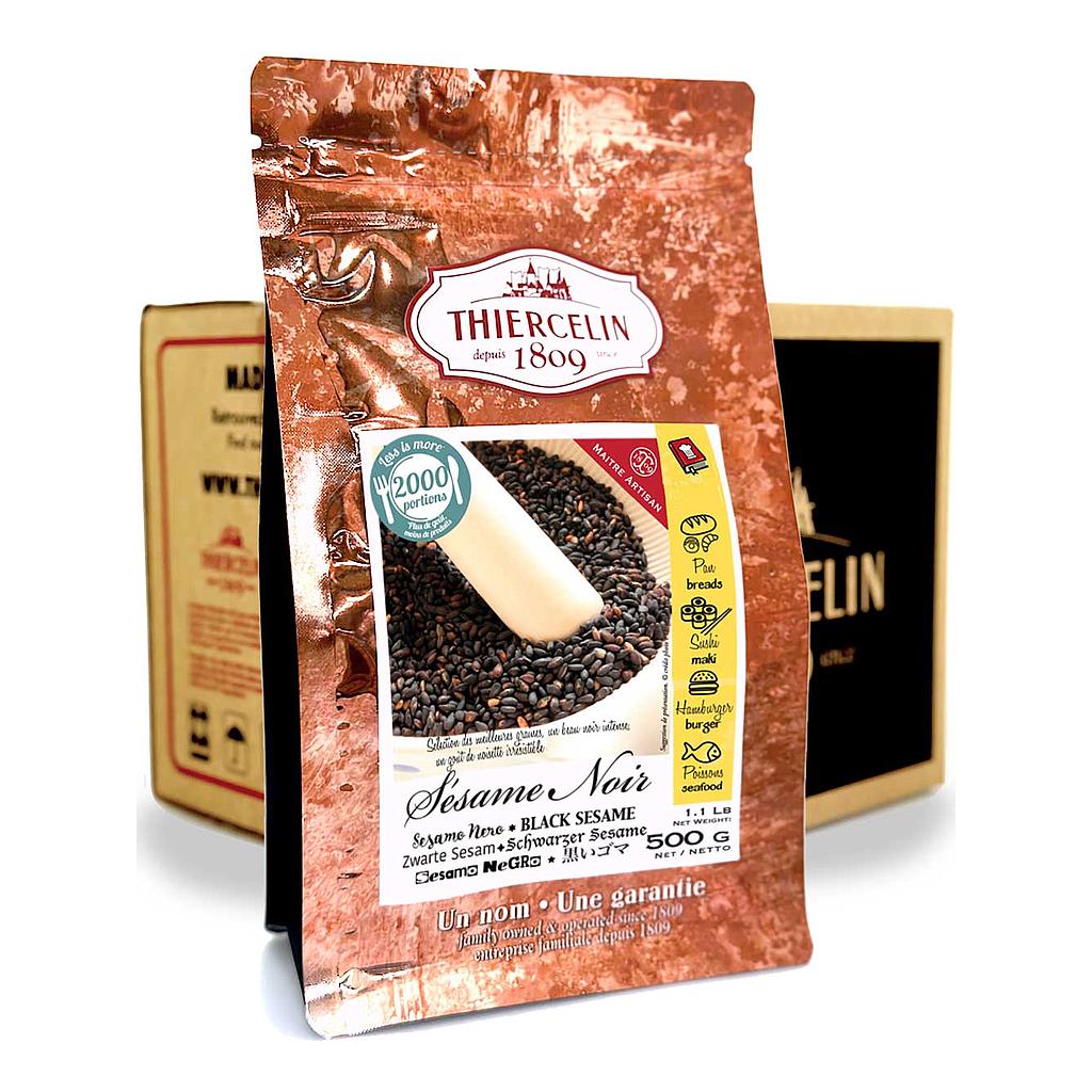 SESAME NOIR, graines, sachet fraîcheur refermable, Carton de 12 x 500 g